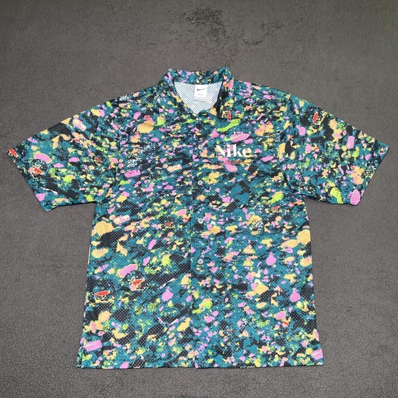 Nike Dri-Fit Men's‎ Trek Divison Button-Up Mesh Shirt Size S Green Pink Camo - Picture 1 of 15